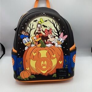 Disney Loungefly Halloween Glow Mickey Pumpkin Mini Backpack NWT